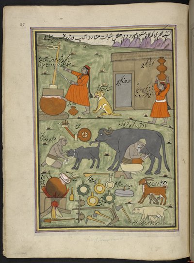 Laitiers de la caste Gujar dans la forêt, 86 dessins reliés en un volume représentant des métiers et occupations au Cachemire, Artiste du Cachemire, probablement à Srinagar, c.1850-60 - Indian School