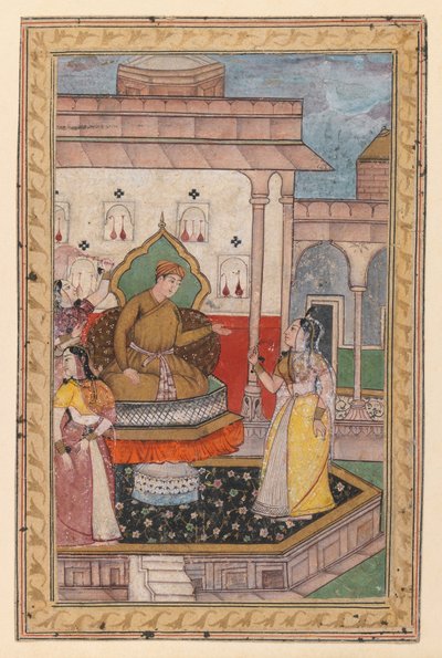 Peinture miniature, Scène de cour, fin du 16ème siècle - Indian School