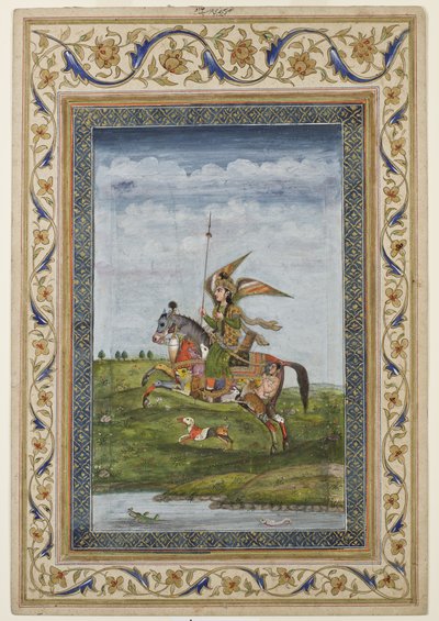 Miniature représentant une scène avec une figure ailée sur un cheval, probablement école de Delhi, Mughal, Indien, début du 19ème siècle - Indian School
