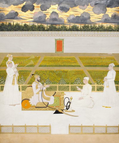 Mir Jaffar, Nawab de Murshidabad, avec un courtisan et des assistants - Indian School