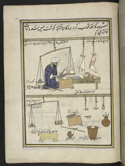 Boucher de mouton (86 dessins reliés en un volume représentant des métiers et occupations au Cachemire, les artisans sont montrés au travail avec leurs outils et équipements, par un artiste du Cachemire, probablement à Srinagar, vers 1850-60) - Indian School