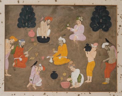 Neuf hommes préparant du bhang - Indian School