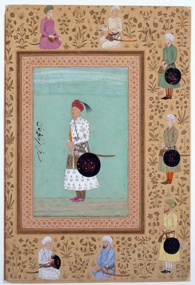 Portrait du courtisan Khosrow, fils de Nasr Muhammad Khan, vers 1650-60 (encre, aquarelle et or sur papier) - Indian School