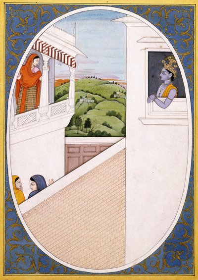 Radha et Krishna, enchantés par la beauté de l