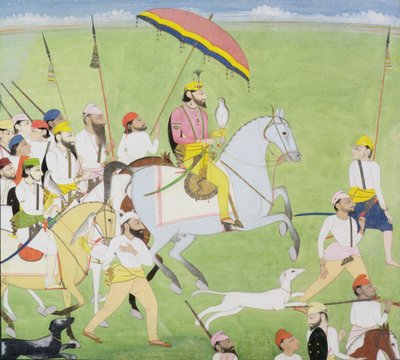 Rajah Dhian Singh (1796-1840) chassant avec des compagnons, c.1834-40 - Indian School