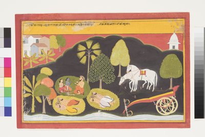 Rama et Lakshmana conversent avec un homme la nuit, vers 1650 - Indian School