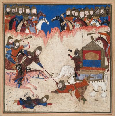 Rustam attrape le Khaqan de Chine et le tire de son éléphant, c.1450 - Indian School