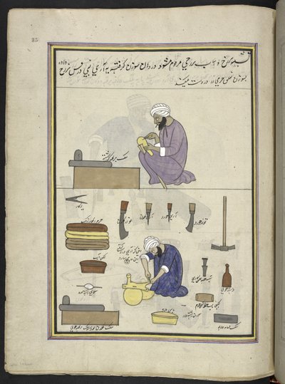 Selliers, 86 dessins reliés en un volume représentant des métiers et occupations au Cachemire, les artisans sont montrés au travail avec leurs outils et équipements, par un artiste du Cachemire, probablement à Srinagar, vers 1850-60 - Indian School