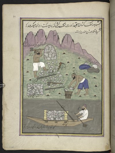 Casseurs de pierres, 86 dessins reliés en un volume représentant des métiers et occupations au Cachemire, des artisans montrés au travail avec leurs outils et équipements, par un artiste du Cachemire, probablement à Srinagar, c.1850-60 - Indian School
