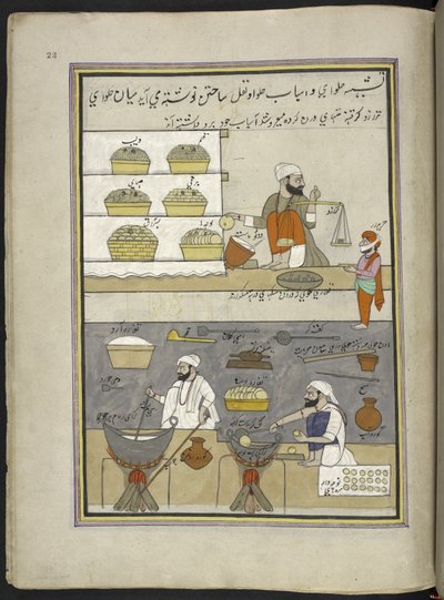 Fabricants de sucreries, 86 dessins reliés en un volume représentant des métiers et occupations au Cachemire, Les artisans sont montrés au travail avec leurs outils et équipements, Par un artiste du Cachemire, probablement à Srinagar, c.1850-60 - Indian School
