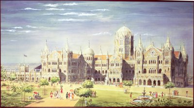 La gare de Chatrapati Shivaji Terminus, Mumbai, Inde, 1900 (gouache sur papier) - Indian School