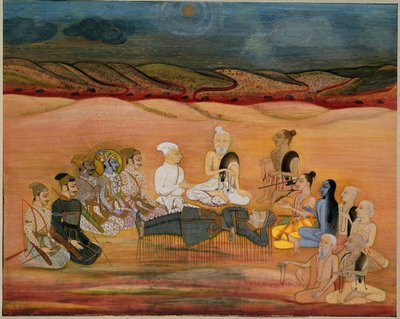 La mort de Bhishma, mortellement blessé par les nombreuses flèches d