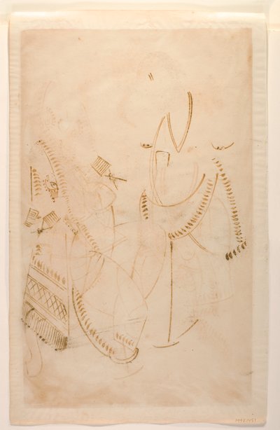 Le Mahant de Tarakeshwar avec sa maîtresse, Elokeshi qui lui offre du pan, Album Kalighat, c.1880 - Indian School