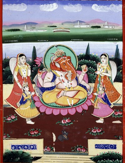 La divinité Ganesha (Ganesh ou Ganapati), fille de Shiva et Parvati. Imprimé populaire indien du 19ème siècle - Indian School