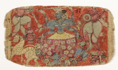 La déesse Kali combat des démons, de Durga attaquant les démons Shambha et Nishumbha - Indian School