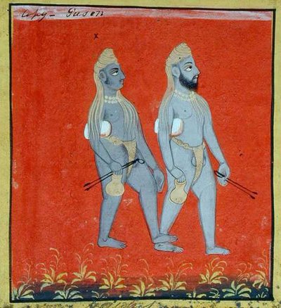 Deux Gosains, mendiants religieux, Udaipur, vers 1810-20 (détail) - Indian School