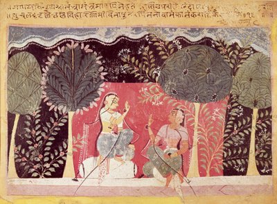 Deux princes dans un jardin, du Gita Govinda - Indian School