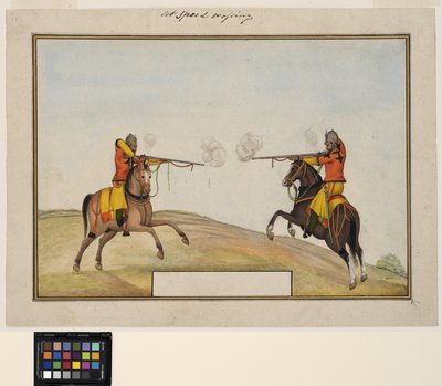 Deux soldats montés échangeant des coups de fusil, vers 1830 - Indian School