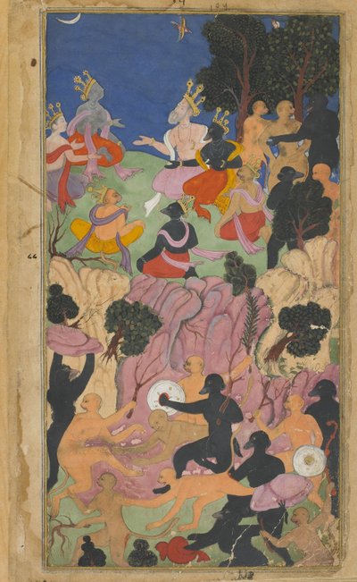 Vol.2 fol.194 Rama consulte les chefs Vanara sur le mont Suvela - Indian School