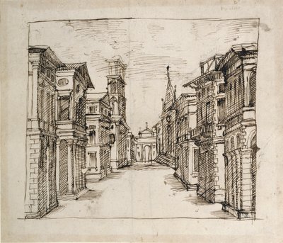 Une rue en perspective, vers 1617 - Inigo Jones