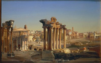 Italie, Rome, Vue du Forum romain avec le Temple de Saturne - Ippolito Caffi
