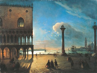 Piazzetta San Marco au clair de lune, Venise - Ippolito Caffi