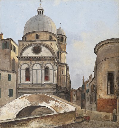 Vue sur les églises Maria dei Miracoli et Santa Maria Nova à Venise - Ippolito Caffi