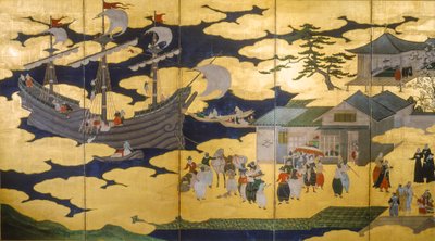 Samouraï - Écran pliant de Namban Byobus - Barbares du Sud - Un navire portugais entrant dans un port japonais, 2005 - Ira Block