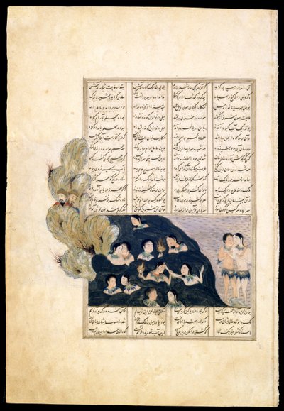 Iskander regardant les sirènes. Enluminure de manuscrit de l