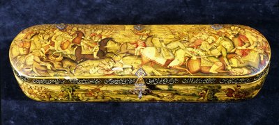 Boîte à stylo en papier mâché, le dessus peint avec la bataille de Chaldiran - Iranian School