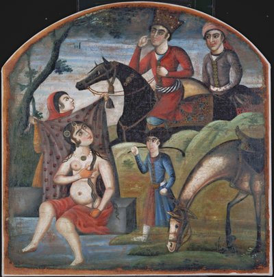 Khusraw découvre Shirin se baignant - Iranian School