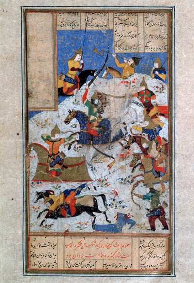 La Bataille entre Iraniens et Turaniens, 16e siècle - Iranian master.