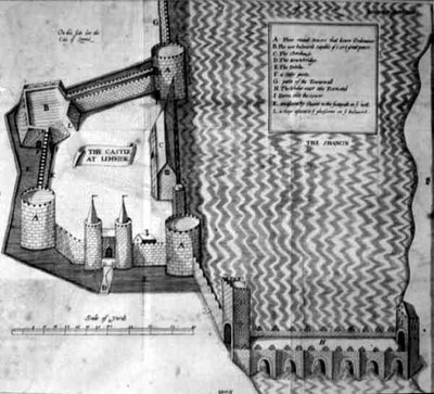 Plan du 17ème siècle du château de Limerick, Irlande (gravure) - Irish School