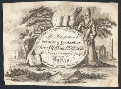 H Fitzpatrick, imprimeur et libraire du Royal College of Saint Patrick, carte de visite (gravure) - Irish School