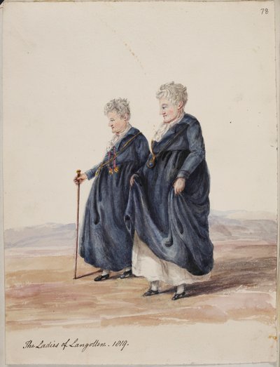 Lady Eleanor Butler et Miss Sarah Ponsonby, Les dames de Llangollen, vers 1816 (dessin) - Irish School