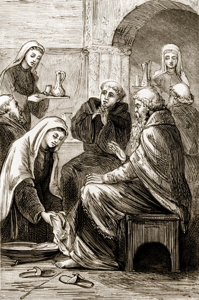 Sainte Brigitte recevant un évêque, de The Trias Thaumaturga, ou Trois Saints Thaumaturges d