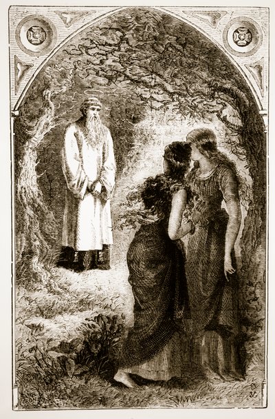 Saint Patrick rencontré par des vierges dans le bois de Fochlut, de The Trias Thaumaturga, ou Trois Saints Thaumaturges d