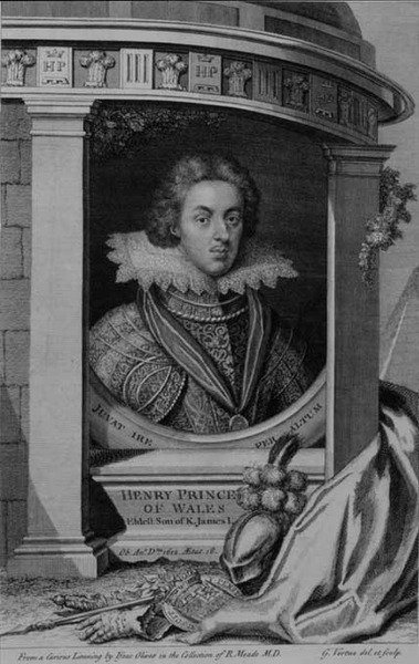 Henri (1594-1612) prince de Galles, gravé par George Vertue (1684-1756) - Isaac (after) Oliver