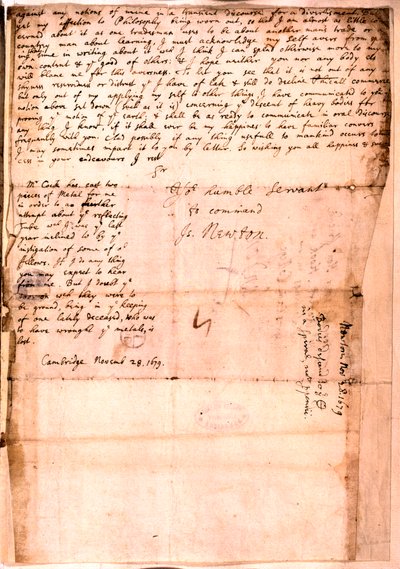 Lettre écrite par Isaac Newton, 28 novembre 1679 - Isaac Newton