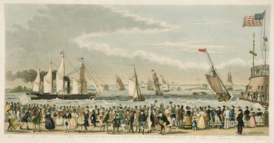 Arrivée du Grand Navire à vapeur Western, au large de New York le lundi 23 avril 1838, pub. 1842 - Isaac Robert Cruikshank