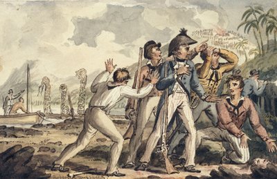 Le capitaine Burney découvrant ses compagnons de bord assassinés, des Voyages du capitaine Cook - Isaac Robert Cruikshank