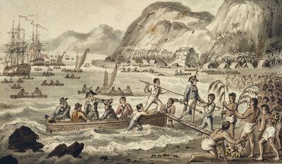 Le capitaine Cook débarquant à Owyhee, des voyages du capitaine Cook - Isaac Robert Cruikshank