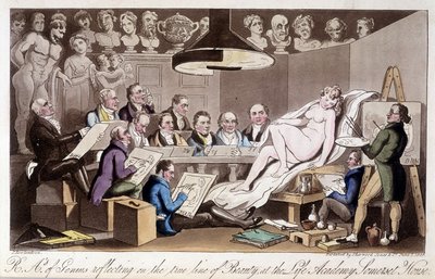 Cours de dessin pour adultes. Dans « The English Spy » par Charles Molloy Westmacott. Dessin de Robert Guikshand - Isaac Robert Cruikshank