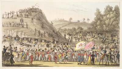 Eton Montem, et le mont, Salt Hill, de The English Spy, pub. 1824 - Isaac Robert Cruikshank