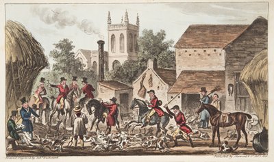 Sortie ; Une vue du Chenil de Berkeley Hunt, de The English Spy - Isaac Robert Cruikshank