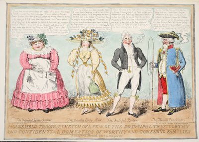 Troupes domestiques, ou Esquisse de quelques-uns des principaux domestiques dignes de confiance et confidentiels de familles dignes et confiantes, 1827 - Isaac Robert Cruikshank