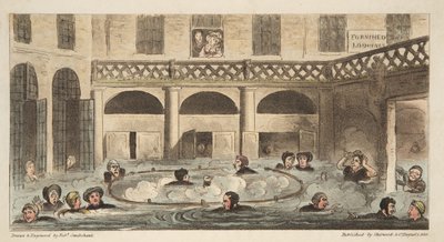 Bains publics à Bath ou Strewing Alive, de The English Spy, pub. 1824 - Isaac Robert Cruikshank