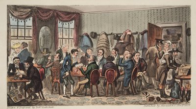 Le banquet des hommes au Bell Inn, Cheltenham, de The English Spy, pub. 1824 - Isaac Robert Cruikshank