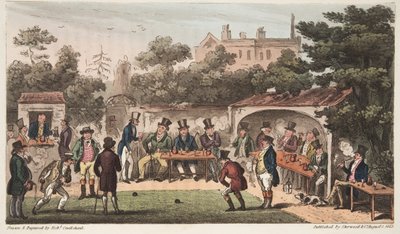 La piste de bowling, Worcester, ou personnages du Hand and Glove Club, de The English Spy, publié à Londres, 1824 - Isaac Robert Cruikshank