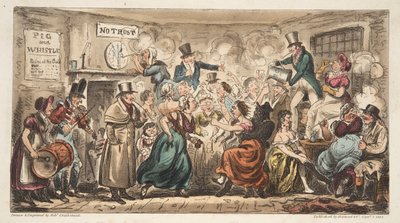 Le Buff Club au Pig and Whistle, Avon Street, Bath, de The English Spy, pub. Londres, 1824 - Isaac Robert Cruikshank